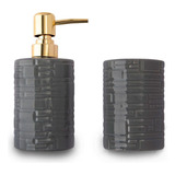 Conjunto 2 Peças P/ Banheiro De Cerâmica Clink Luxo Moderno Cor Cinza