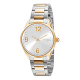 Relogio Mondaine Feminino Grande Dourado Prata Misto Kit 