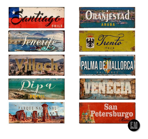 Carteles Cuadros Chapa Países Ciudades Decoración Interior