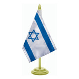 Bandeira De Mesa Israel Mastro E Base De Madeira