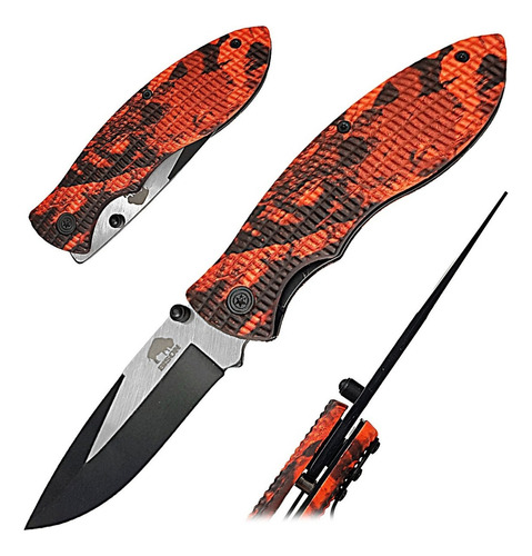 Navaja Cuchillo Supervivencia Rescate Camo Fluo Bison Color Naranja Fluo