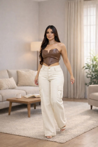 Calça Cargo Feminina Wide Leg Cintura Alta Jeans  Stillger | MercadoLivre
