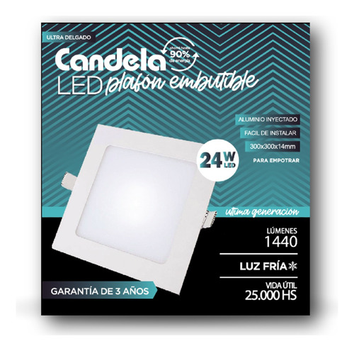 2 Plafones Led Cuadrados Embutir 24w Luz Fría Candela 7258