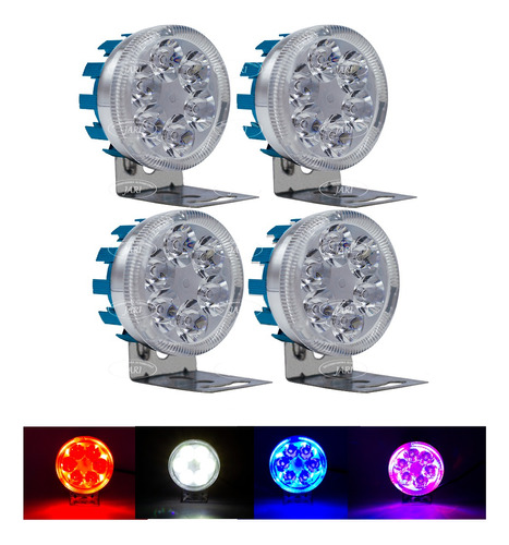 4 Pz Faro Redondo 6 Led Aro Rgb Moto Auto Universal 4x4 12v