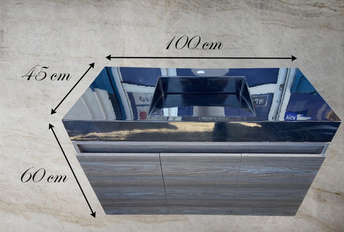 Mueble De Baño Lavabo Negro Moderno Flotante 100cm Tocador