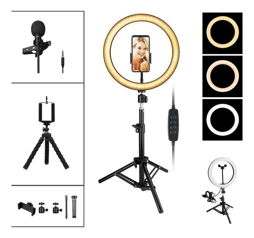 Kit Youtuber Tripés + Ring Light 25cm + Microfone Lapela