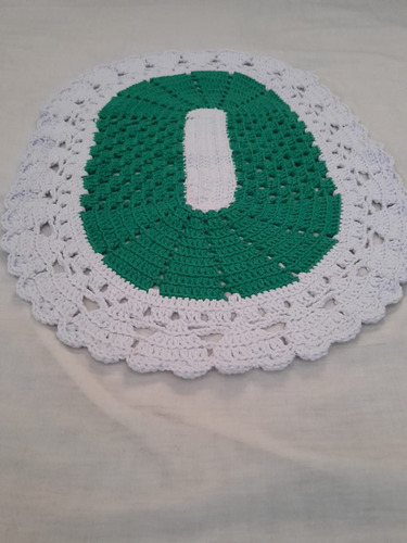 Tapete Redondo Croche Barbante Branco E Verde 57x41cm