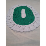 Tapete Redondo Croche Barbante Branco E Verde 57x41cm