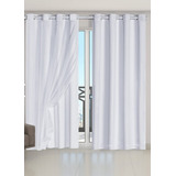 Cortina 280x280 Voil Com Forro Oxford Tecido Semi Blackout Cor Branco