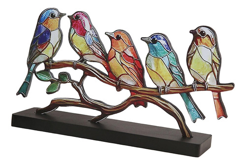 Adorno De Mesa De Pájaros En Rama, Escultura De 5 Pájaros