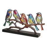 Adorno De Mesa De Pájaros En Rama, Escultura De 5 Pájaros
