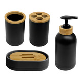 Kit Baño Bambu Dispenser + Jabonera + Vaso + Porta Cepillo