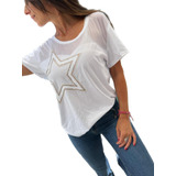 Remera Bordada Lentejuelas Mujer- Tg Tul Estrella Costado