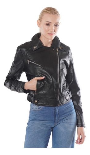 Campera De Cuero Sintetico De Mujer Rocker Lady M43