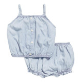 Set Polera & Shorts Chambray Abotonado Azul