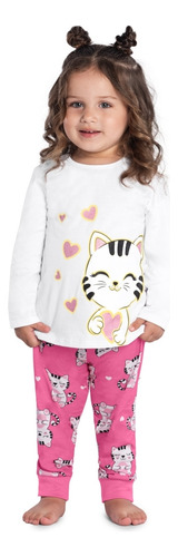 Pijama Infantil Inverno Menina Blusa E Calça Meia Malha Kyly