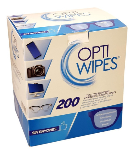 Toallitas Humedas Opti Wipes P/lente Pantalla 200 Pz Individ