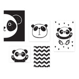 Kit 5 Quadros Decorativos Panda Infantil Quarto Bebê 312ktp