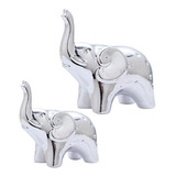 1 Par De Estatuillas De Elefantes, Esculturas De Plata