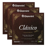 Kit 3 Encordoamento Violão Giannini Nylon Bronze Genwxpa 