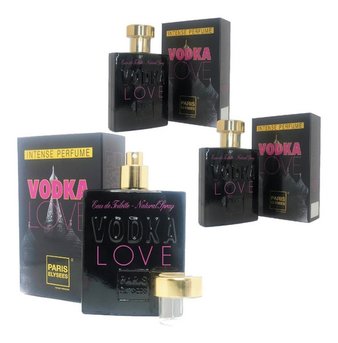 Kit Com 3 Perfumes Vodka Love Feminino 100ml Atacado