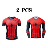 2pcs Playera Licras Deportivas Spider-man Para Gym Hombre