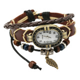 Pulsera De Cuero Elegante De Varios Pisos Para Mujer +reloj