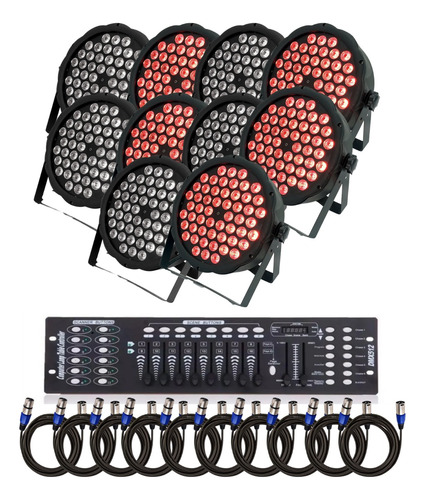 10 Canhao Refletor Par Rgb 54 Led 3w Triled + Mesa + Cabos