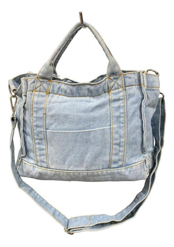 Bolsa Jeans Sacola Reforçada Moda Zíper Grande Estilosa Blog