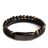 Pulseira De Hematite De Couro Masculino