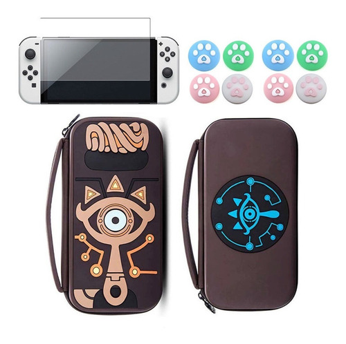 Estuche 3 En 1 + Mica Vidrio + Grips - Nintendo Switch Oled