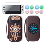 Estuche 3 En 1 + Mica Vidrio + Grips - Nintendo Switch Oled