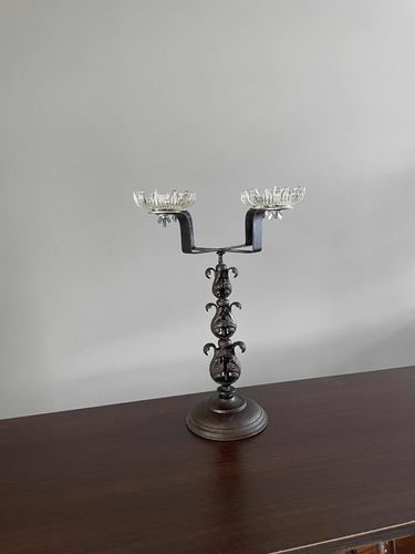 Candelabro Antiguo Hierro Cristal 4 Velas Industrial Candil