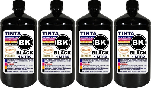 Kit 4 Litros Tinta Preta ( Black ) Para Impressoras Epson