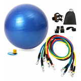 Bola 55cm Suíça Pilates Yoga + Kit Elásticos De Resistência 