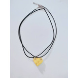 Collar Encastre De Amor Corazón Cadena Cuero Novios Amarillo