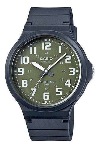 Reloj Casio Mw-240-3bvdf Hombre 100% Original Correa Negro Bisel Verde Fondo Verde