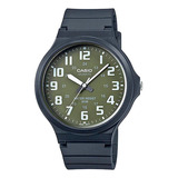 Reloj Casio Mw-240-3bvdf Hombre 100% Original Correa Negro Bisel Verde Fondo Verde