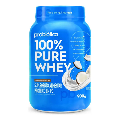 Suplemento en pó Probiótica Proteínas de 100% Pure Whey sabor iogurte de coco x 900g | Parcelamento sem juros