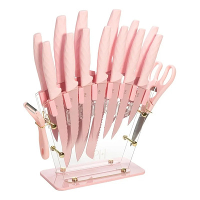 Cuchillos Paris Hilton Rosa,16pzs Bloque Acrilico,tijeras Rosa