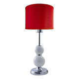 Velador Moderno Bocha Ceramica Lampara Mesa Led E27 Colores Estructura Cromo/blanco Pantalla Rojo