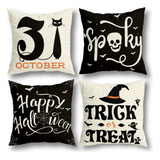 Fundas Para Cojin Halloween Lino Blanco Y Negro 45x45 Cm