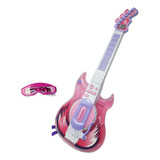 Guitarra Infantil Rockstar Rosa C/ Luz+ Óculos Microfone Mp3