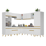 Armário Cozinha Completa De Canto Veneza Multimóveis V2046 Cor Branco/dourado