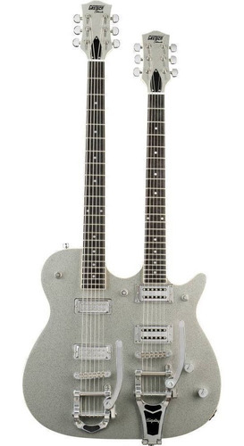 Guitarra Gretsch G5566 Jet Double Neck Color Silver Sparkle Material Del Diapasón Rosewood Orientación De La Mano Diestro