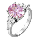 Lzz Anillo De Piedra De Nacimiento De Zafiro Rosa De 3.3 Ct,