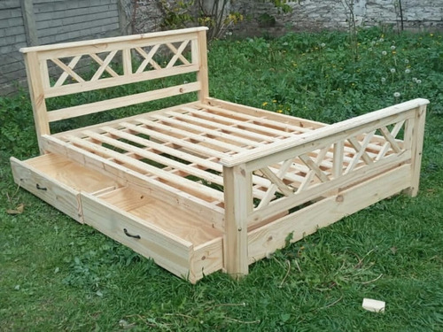 Cama De Pino Macizo 2 Plazas Con Cajones. Patas 3  X 3  