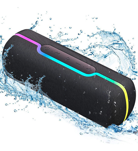 Bocina Bluetooth Portátil Altavoz Impermeable Con Rgb Luces Bluetooth 5.1 Negro