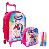  Bolsa Costa Infantil Unicórnio Material Escolar Mochila Kit