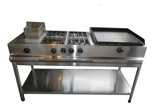 Estufa Industrial 4 Quemadores Plancha Y Asador 1.5m